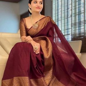 AXONIT Women's Premium Jacquard Silk Saree with Floral Brocade Border & Pallu Design with Unstitched Blouse Piece