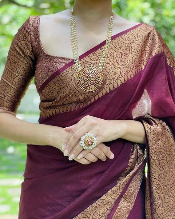 AXONIT Women's Premium Jacquard Silk Saree with Floral Brocade Border & Pallu Design with Unstitched Blouse Piece