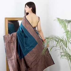AXONIT Women's Premium Jacquard Silk Saree with Floral Brocade Border & Pallu Design with Unstitched Blouse Piece