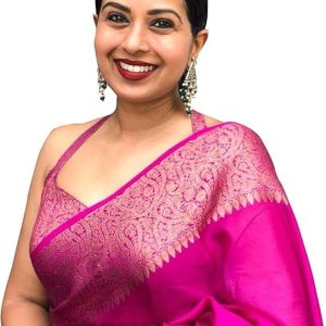 AXONIT Women's Premium Jacquard Silk Saree with Floral Brocade Border & Pallu Design with Unstitched Blouse Piece