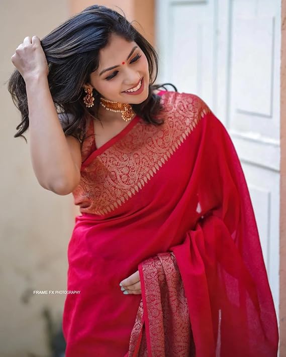 AXONIT Women's Premium Jacquard Silk Saree with Floral Brocade Border & Pallu Design with Unstitched Blouse Piece