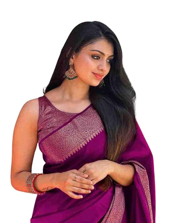 AXONIT Women's Premium Jacquard Silk Saree with Floral Brocade Border & Pallu Design with Unstitched Blouse Piece