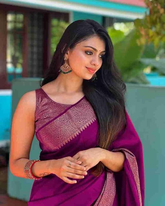 AXONIT Women's Premium Jacquard Silk Saree with Floral Brocade Border & Pallu Design with Unstitched Blouse Piece