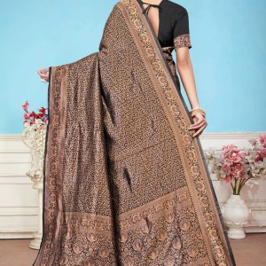 AXONIT Women's Premium Banarasi Silk Saree with Floral & Traditional Patterns & Heavy Golden Zari Border with Unstitched Blouse Piece - Black