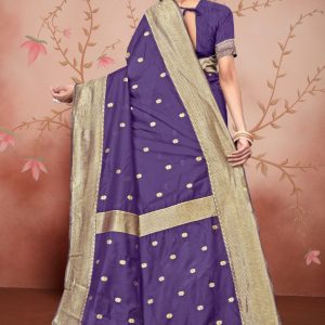 AXONIT Women's Premium Cotton Saree with Golden Zari Butti Weaving with Golden Zari Border with Unstitched Blouse Piece - Plum