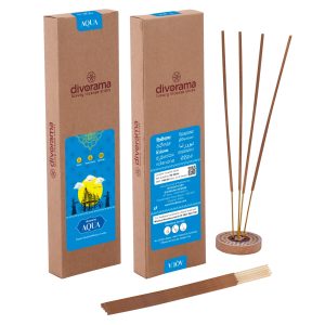 DivoRama Luxury Aqua Incense Sticks Agarbatti - 100% Indian Natural Aroma - Long Lasting Aqua Agarbattis for Puja, Meditation, Happy Vibes - 60 Sticks