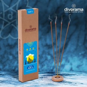 DivoRama Luxury Aqua Incense Sticks Agarbatti - 100% Indian Natural Aroma - Long Lasting Aqua Agarbattis for Puja, Meditation, Happy Vibes - 60 Sticks