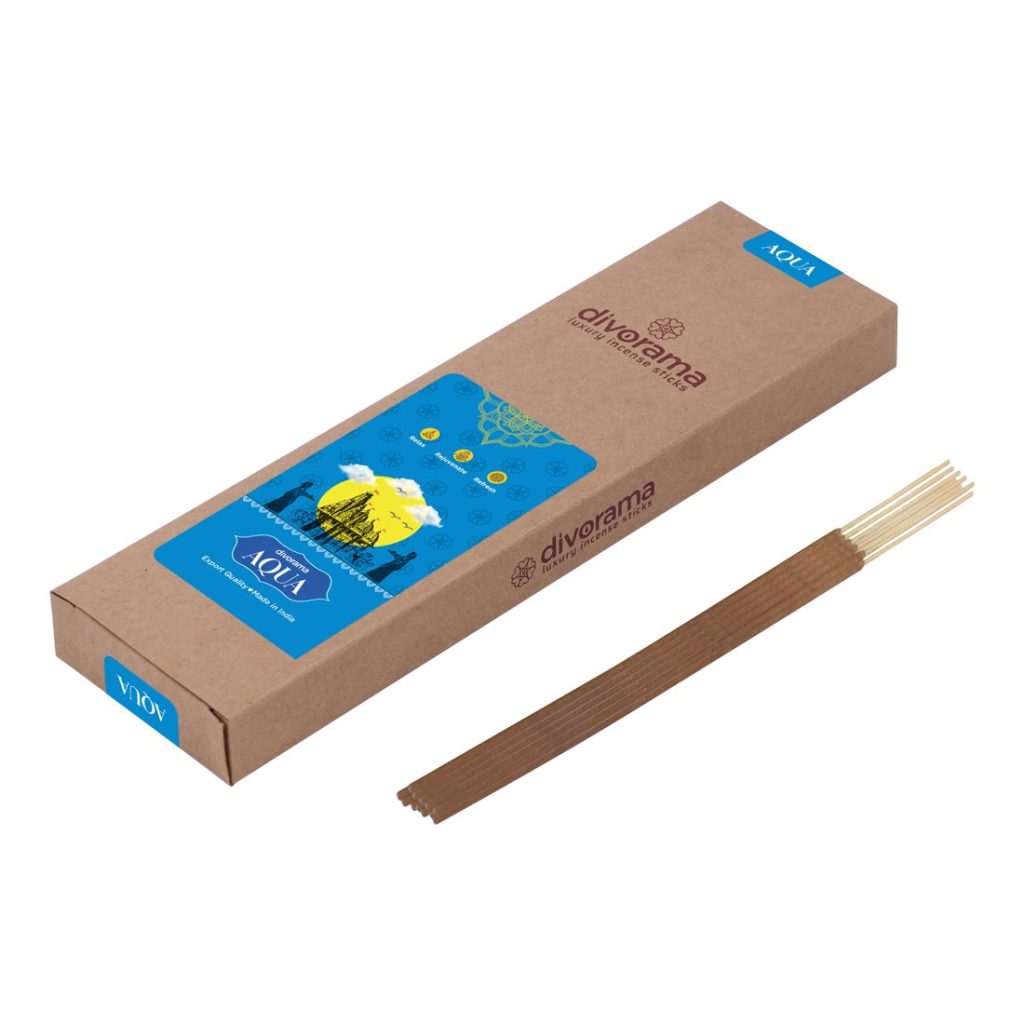 DivoRama Luxury Aqua Incense Sticks Agarbatti - 100% Indian Natural Aroma - Long Lasting Aqua Agarbattis for Puja, Meditation, Happy Vibes - 60 Sticks