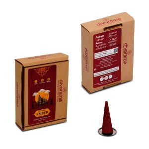 DivoRama Premium Amber Dhoop Cones/Amber Dhup Cone - Long Lasting Delicious Scent for Home Fragrance/Meditation/Dhoop for Pooja n Happy Vibes with Free Burner Plate- Pack of 100Gm