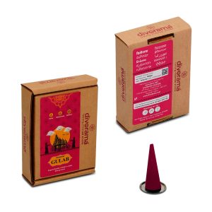 DivoRama Premium Rose Dhoop Cones/Gulab Dhup Cone - Long Lasting Romantic Scent for Home Fragrance/Meditation/Dhoop for Pooja n Happy Vibes with Free Burner Plate- Pack of 100Gm