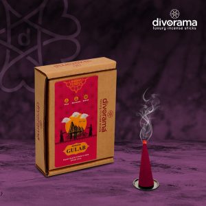 DivoRama Premium Rose Dhoop Cones/Gulab Dhup Cone - Long Lasting Romantic Scent for Home Fragrance/Meditation/Dhoop for Pooja n Happy Vibes with Free Burner Plate- Pack of 100Gm