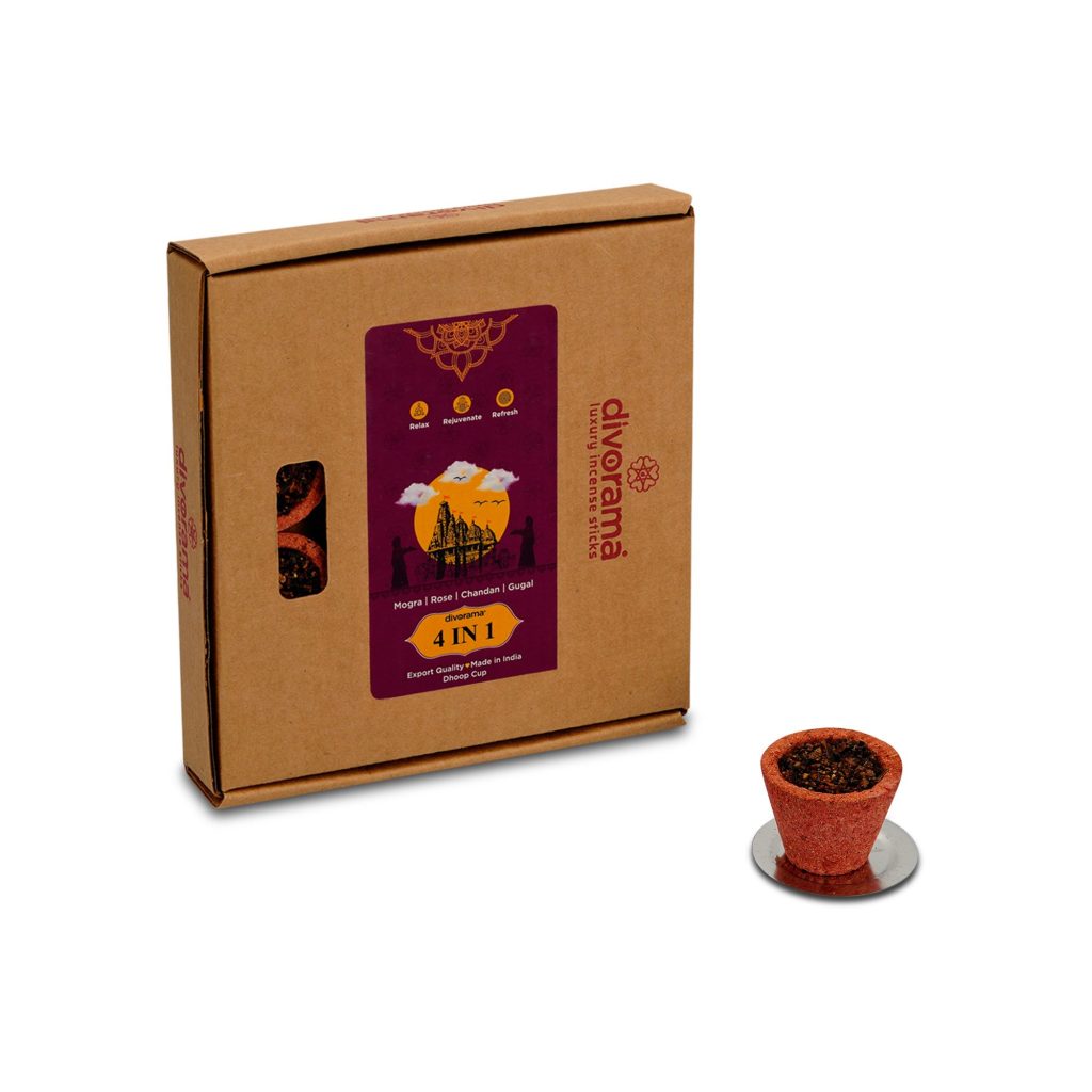 DivoRama Premium 4in1 (Mogra|Rose|Chandan|Gugal) | Sambrani Havan/Dhoop Cups | Pooja & Festivals | Natural | 12 Cups