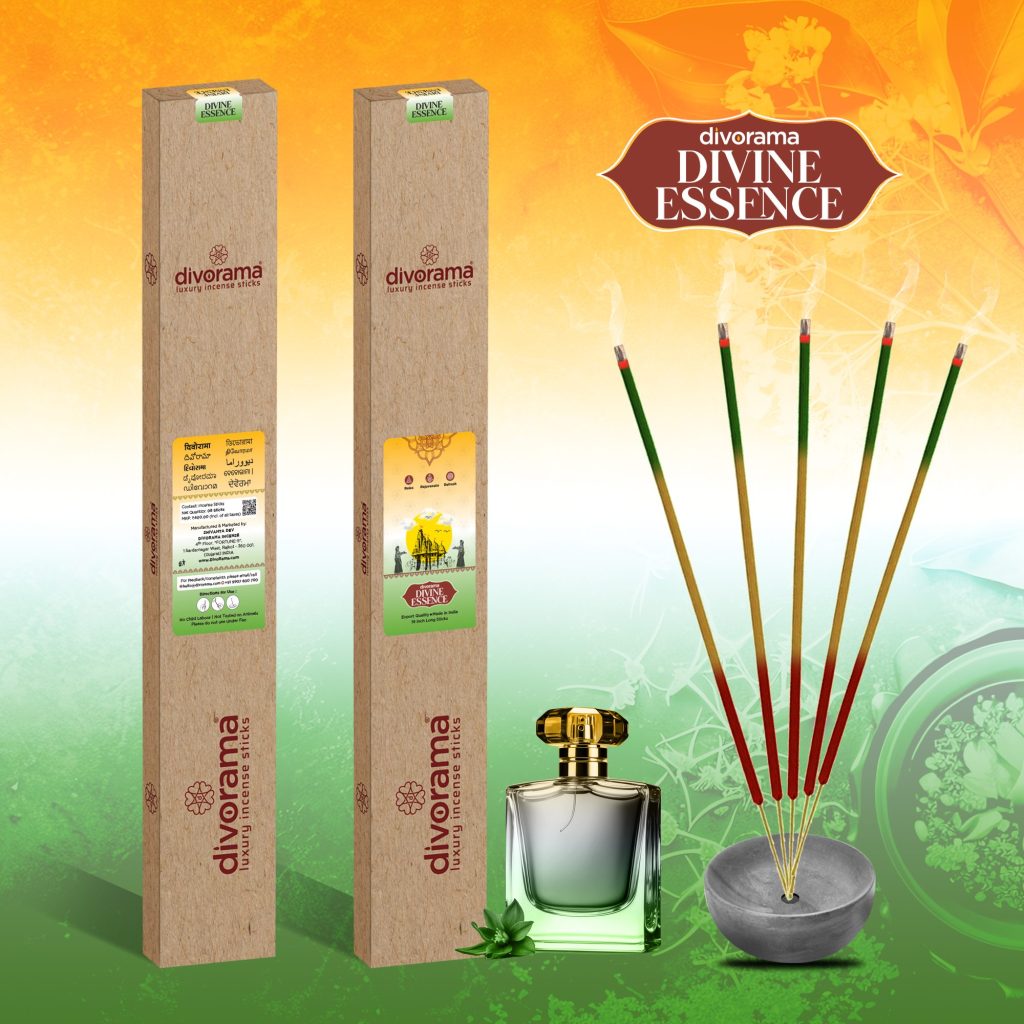 DivoRama Premium Divine Essence Incense Sticks - Deep Sweet Perfume & Belpatra Fragrance-19" long-lasting Aroma Agarbatti to fill every corner with a Spiritual Vibe this Festive Season - 8 Sticks/Pack