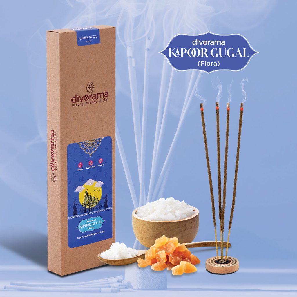 DivoRama Premium Kapoor & Gugal Flora Incense Masala Agarbatti - 100% Natural Indian Aroma - Long Lasting Kapoor & Gugal Agarbattis for Puja, Meditation, Happy Vibes - 45 Sticks