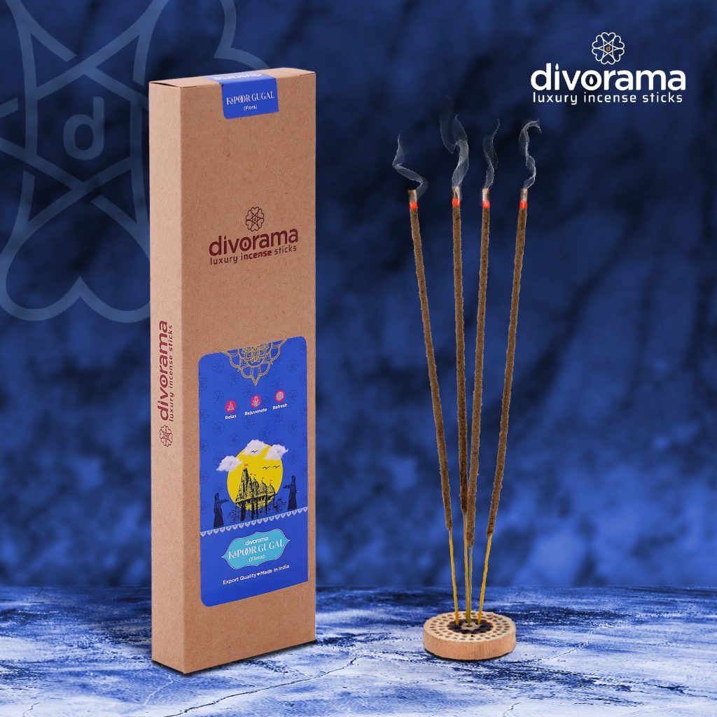 DivoRama Premium Kapoor & Gugal Flora Incense Masala Agarbatti - 100% Natural Indian Aroma - Long Lasting Kapoor & Gugal Agarbattis for Puja, Meditation, Happy Vibes - 45 Sticks