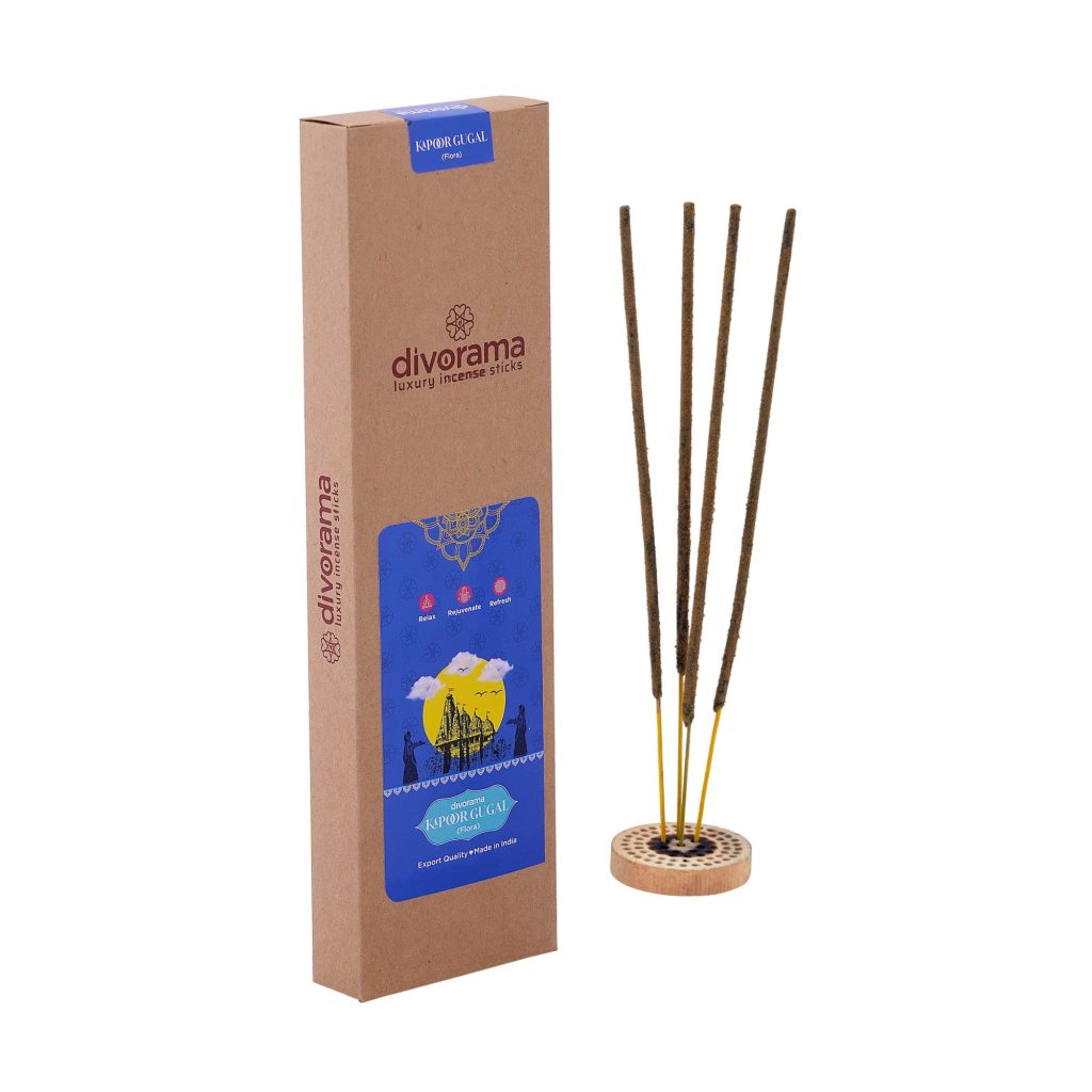 DivoRama Premium Kapoor & Gugal Flora Incense Masala Agarbatti - 100% Natural Indian Aroma - Long Lasting Kapoor & Gugal Agarbattis for Puja, Meditation, Happy Vibes - 45 Sticks