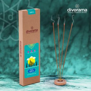 DivoRama Luxury Vetiver Incense Sticks Agarbatti - 100% Indian Natural Aroma - Long Lasting KhusKhus Agarbattis for Puja, Meditation, Happy Vibes - 60 Sticks