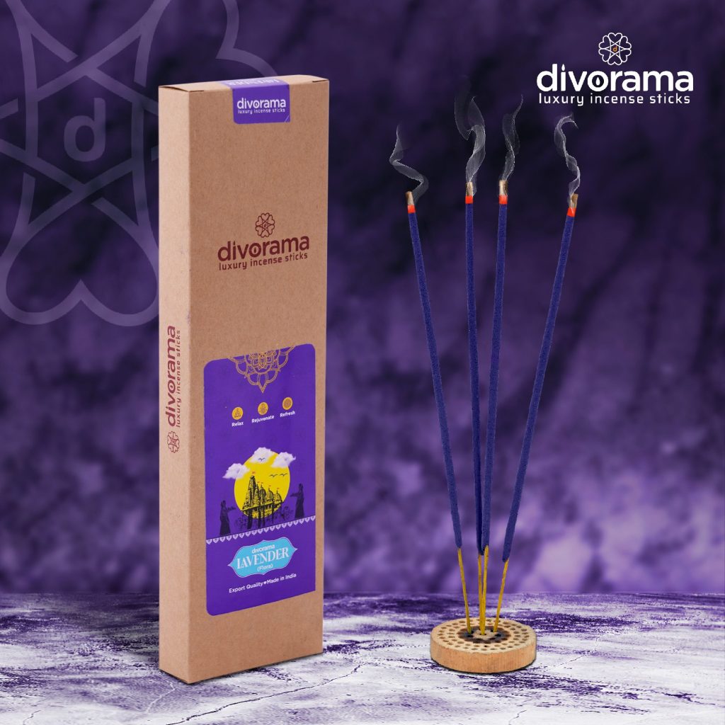 DivoRama Premium Lavender Flora Incense Masala Agarbatti -100% Indian Natural Aroma - Long Lasting Lavender Agarbattis for Puja, Meditation, Happy Vibes - 45 Sticks