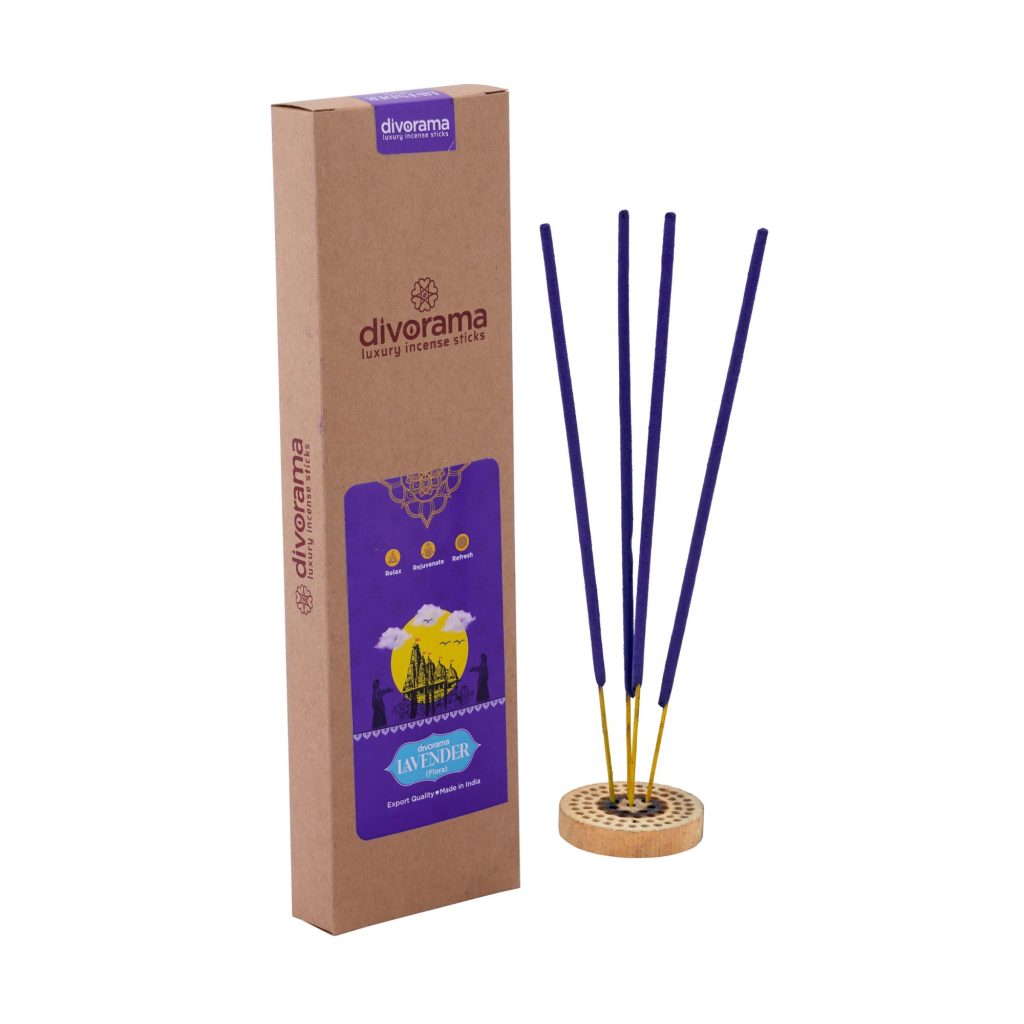 DivoRama Premium Lavender Flora Incense Masala Agarbatti -100% Indian Natural Aroma - Long Lasting Lavender Agarbattis for Puja, Meditation, Happy Vibes - 45 Sticks