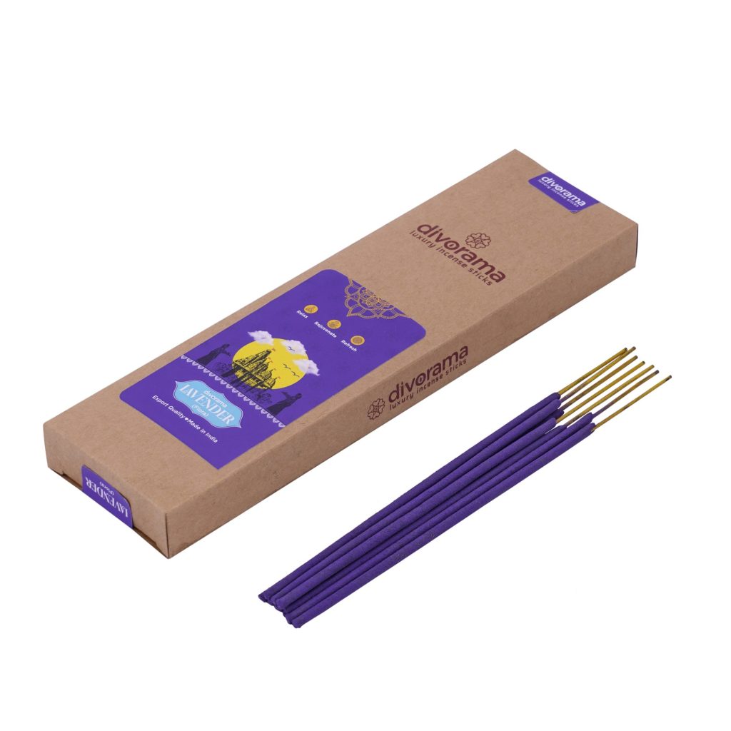 DivoRama Premium Lavender Flora Incense Masala Agarbatti -100% Indian Natural Aroma - Long Lasting Lavender Agarbattis for Puja, Meditation, Happy Vibes - 45 Sticks