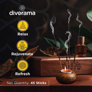DivoRama Premium Lavender Flora Incense Masala Agarbatti -100% Indian Natural Aroma - Long Lasting Lavender Agarbattis for Puja, Meditation, Happy Vibes - 45 Sticks