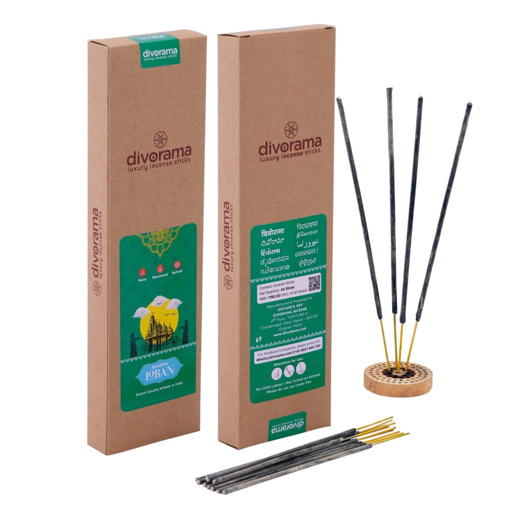 DivoRama Premium Loban Flora Incense Masala Agarbatti -100% Indian Natural Aroma - Long Lasting Loban Agarbattis for Puja, Meditation, Happy Vibes - 45 Sticks
