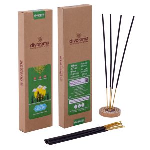 DivoRama Luxury Jasmine Incense Sticks Agarbatti - 100% Indian Natural Aroma - Long Lasting Mogra Agarbattis for Puja, Meditation, Happy Vibes - 60 Sticks