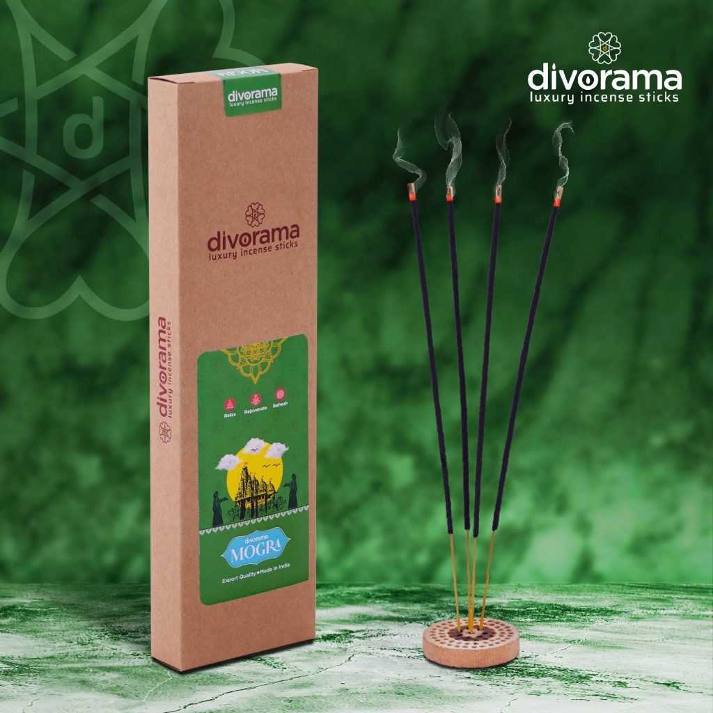 DivoRama Luxury Jasmine Incense Sticks Agarbatti - 100% Indian Natural Aroma - Long Lasting Mogra Agarbattis for Puja, Meditation, Happy Vibes - 60 Sticks