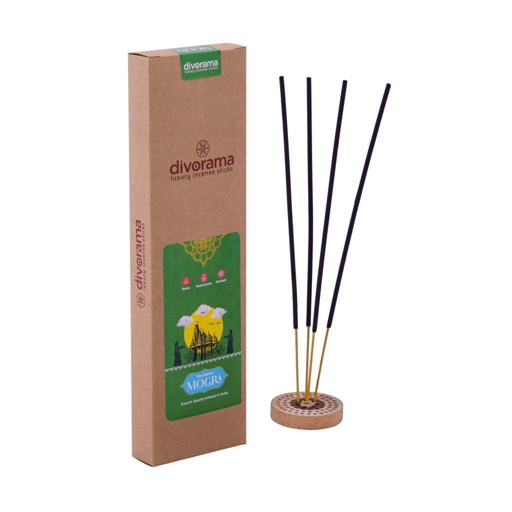 DivoRama Luxury Jasmine Incense Sticks Agarbatti - 100% Indian Natural Aroma - Long Lasting Mogra Agarbattis for Puja, Meditation, Happy Vibes - 60 Sticks