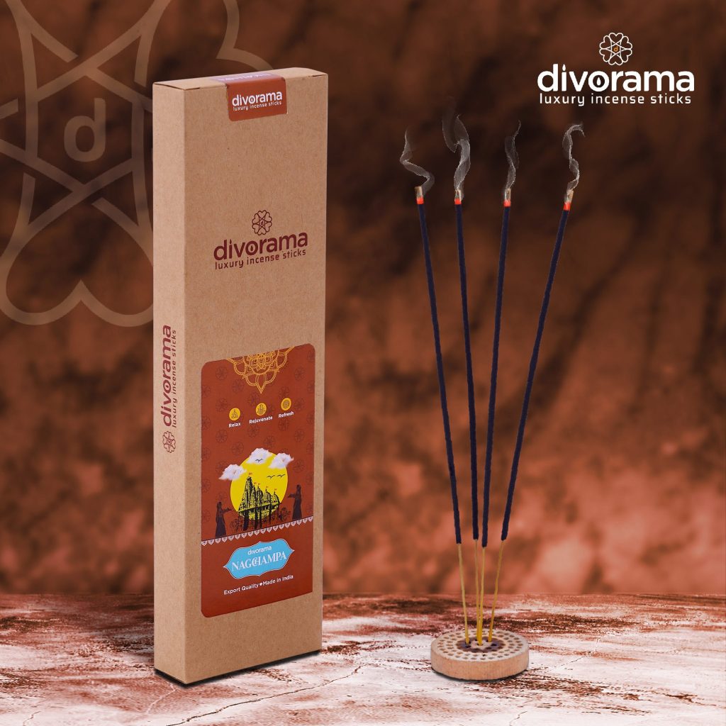 DivoRama Luxury Nagchampa Incense Sticks Agarbatti - 100% Indian Natural Aroma - Long Lasting Nagchampa Agarbattis for Puja, Meditation, Happy Vibes - 60 Sticks