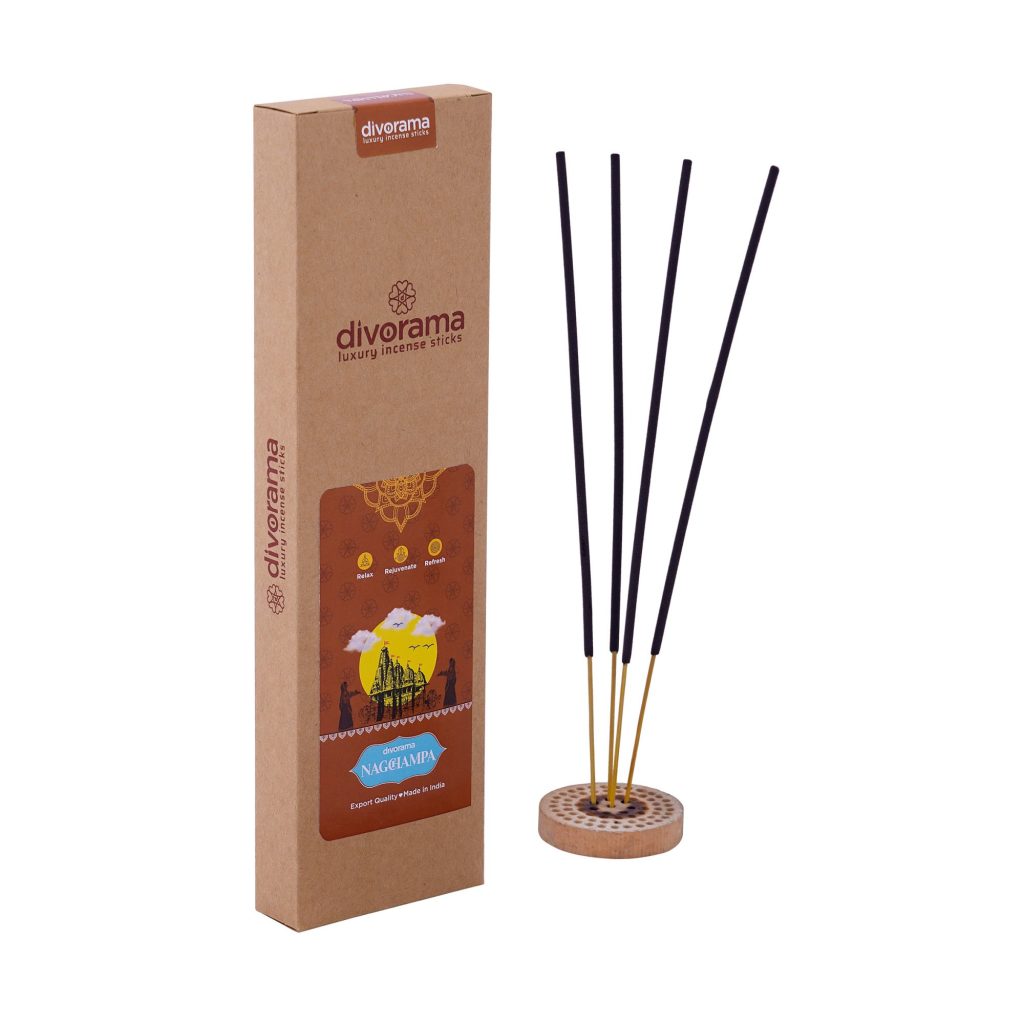 DivoRama Luxury Nagchampa Incense Sticks Agarbatti - 100% Indian Natural Aroma - Long Lasting Nagchampa Agarbattis for Puja, Meditation, Happy Vibes - 60 Sticks