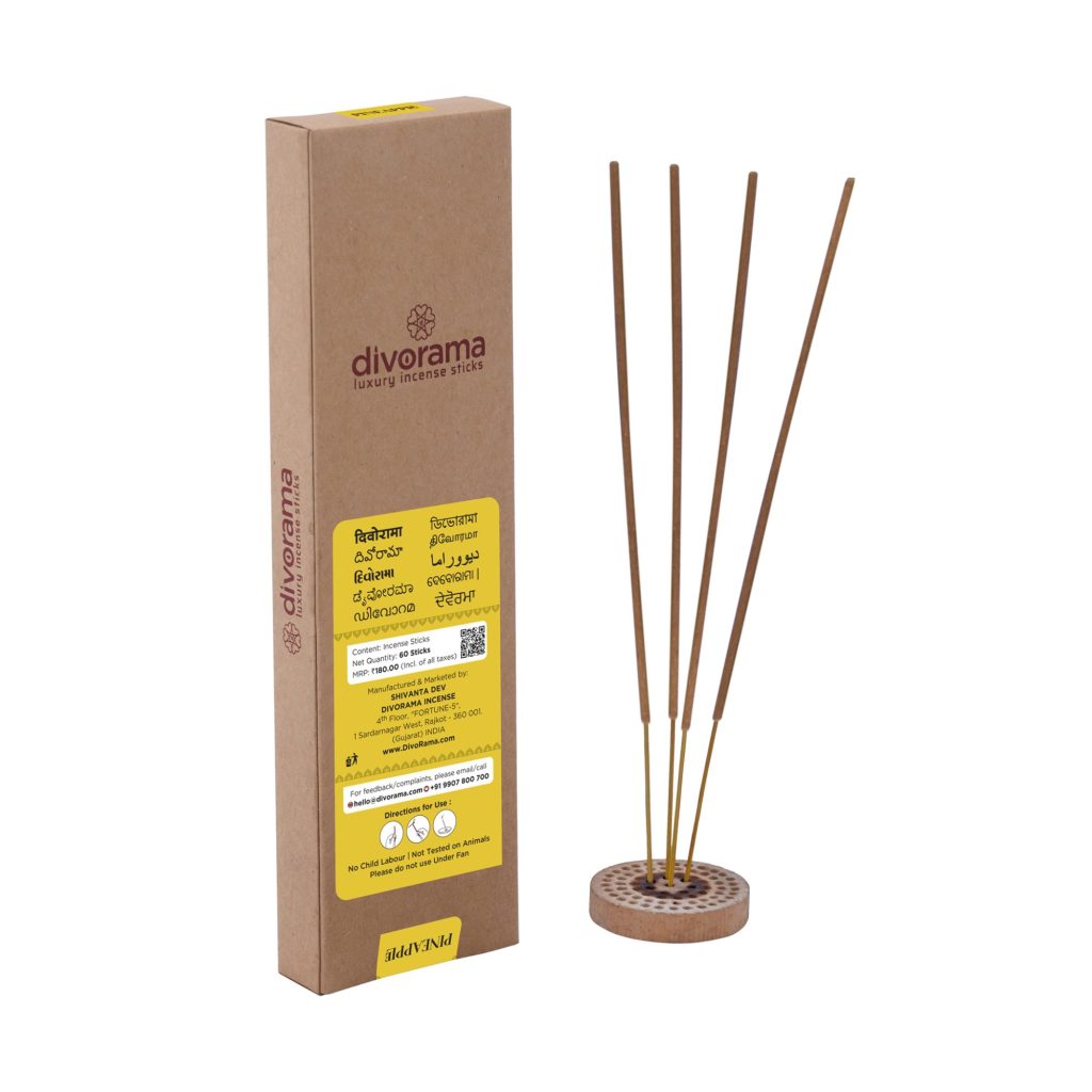 DivoRama Luxury Pineapple Incense Sticks Agarbatti - 100% Indian Natural Aroma - Long Lasting Pineapple Agarbattis for Puja, Meditation, Happy Vibes - 60 Sticks