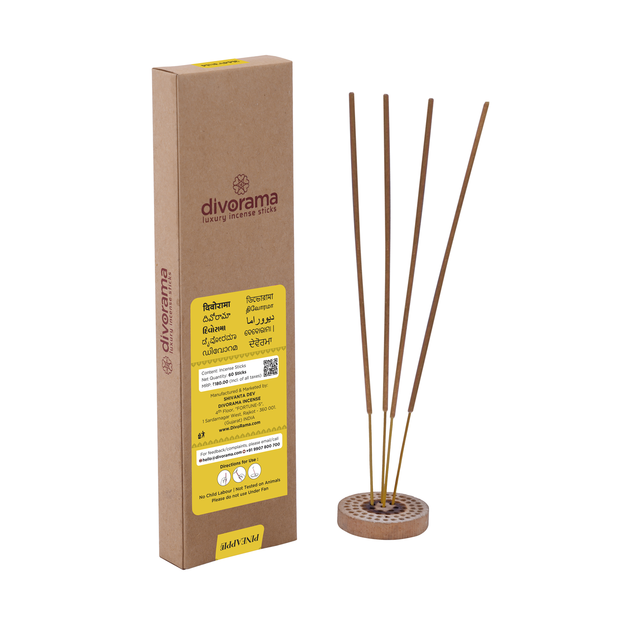 DivoRama Luxury Pineapple Incense Sticks Agarbatti - 100% Indian Natural Aroma - Long Lasting Pineapple Agarbattis for Puja, Meditation, Happy Vibes - 60 Sticks