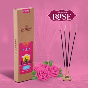 DivoRama Luxury Rose Incense Sticks Agarbatti - 100% Indian Natural Aroma - Long Lasting Gulab Agarbattis for Puja, Meditation, Happy Vibes - 60 Sticks