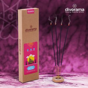 DivoRama Luxury Rose Incense Sticks Agarbatti - 100% Indian Natural Aroma - Long Lasting Gulab Agarbattis for Puja, Meditation, Happy Vibes - 60 Sticks