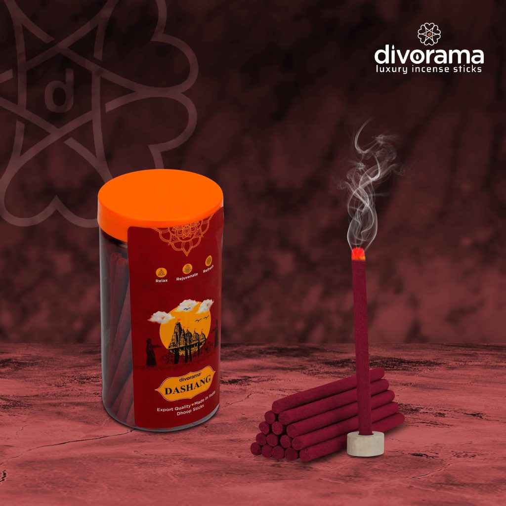 DivoRama Premium Dashnag Dhoop Sticks/Earthy Dhup Batti - Long Lasting Spicy Perfume for Home Fragrance/Meditation/Dhoop for Pooja with Free Dhoop Holder - Pack of 1 Jar x 100Gm