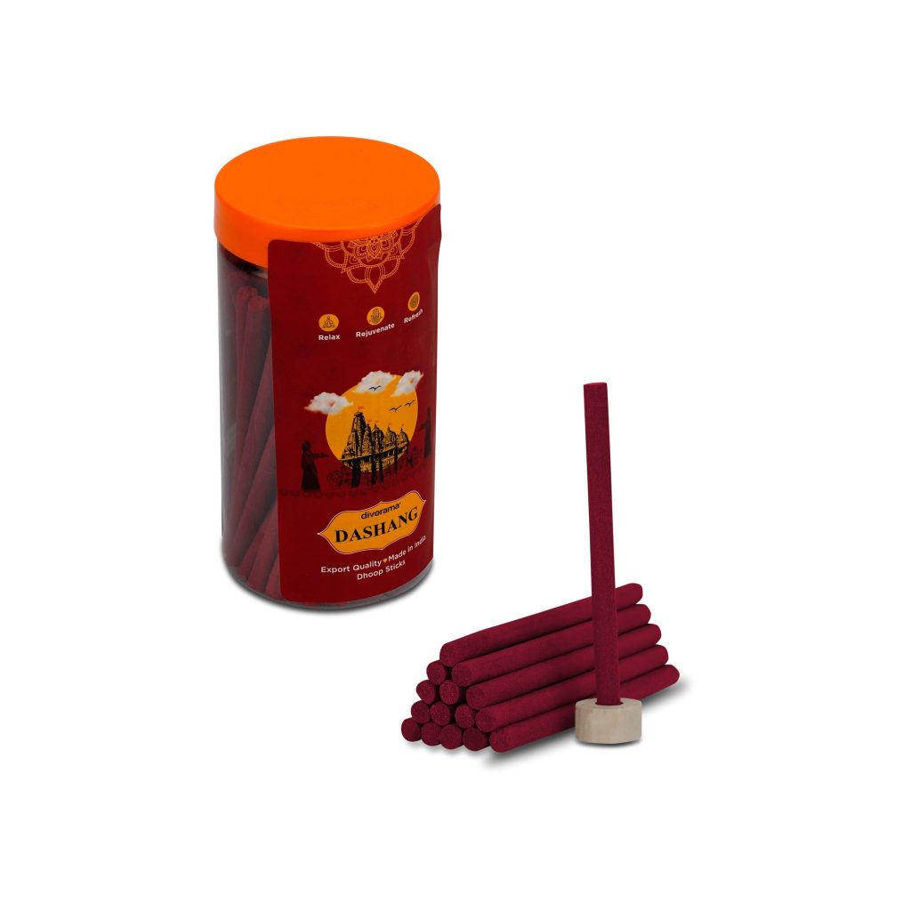 DivoRama Premium Dashnag Dhoop Sticks/Earthy Dhup Batti - Long Lasting Spicy Perfume for Home Fragrance/Meditation/Dhoop for Pooja with Free Dhoop Holder - Pack of 1 Jar x 100Gm