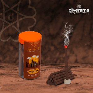 DivoRama Premium Woods Dhoop Sticks/Woody Dhup Batti - Long Lasting Nature Scent for Home Fragrance/Meditation/Dhoop for Pooja with Free Dhoop Holder - Pack of 1 Jar x 100Gm