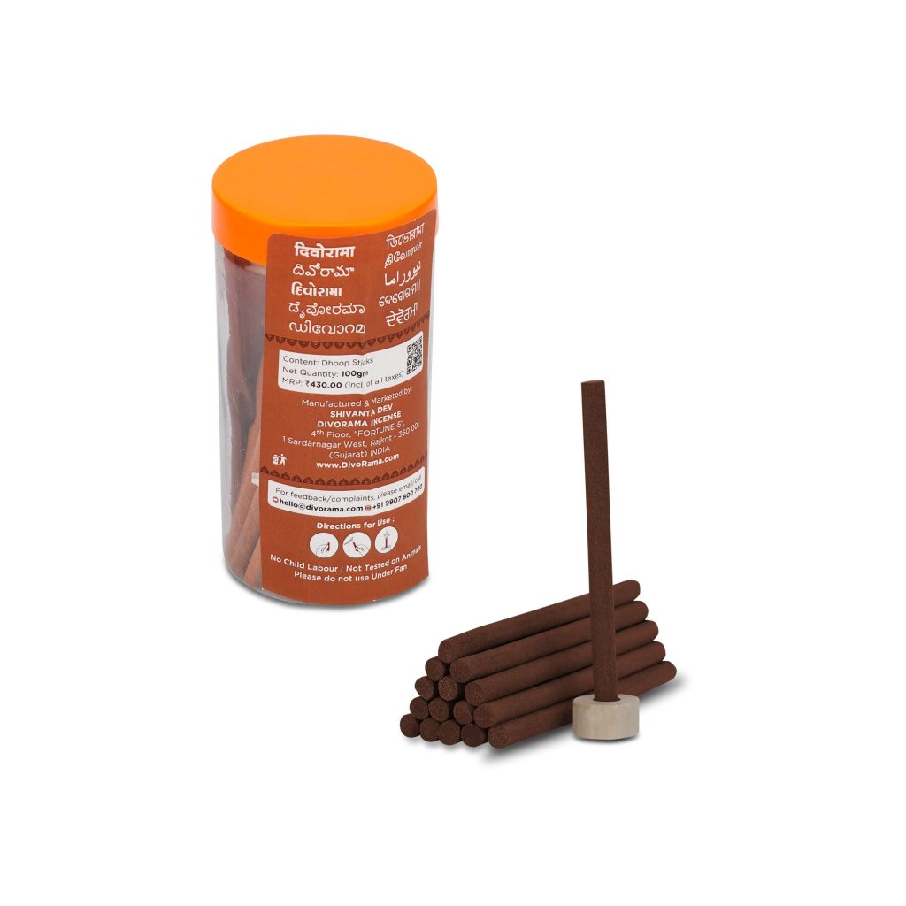 DivoRama Premium Woods Dhoop Sticks/Woody Dhup Batti - Long Lasting Nature Scent for Home Fragrance/Meditation/Dhoop for Pooja with Free Dhoop Holder - Pack of 1 Jar x 100Gm
