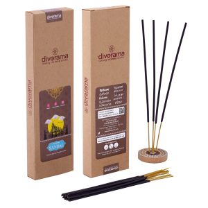 DivoRama Luxury Sandalwood Incense Sticks Agarbatti - 100% Indian Natural Aroma - Long Lasting Chandan/Sukhad Agarbattis for Puja, Meditation, Happy Vibes - 60 Sticks