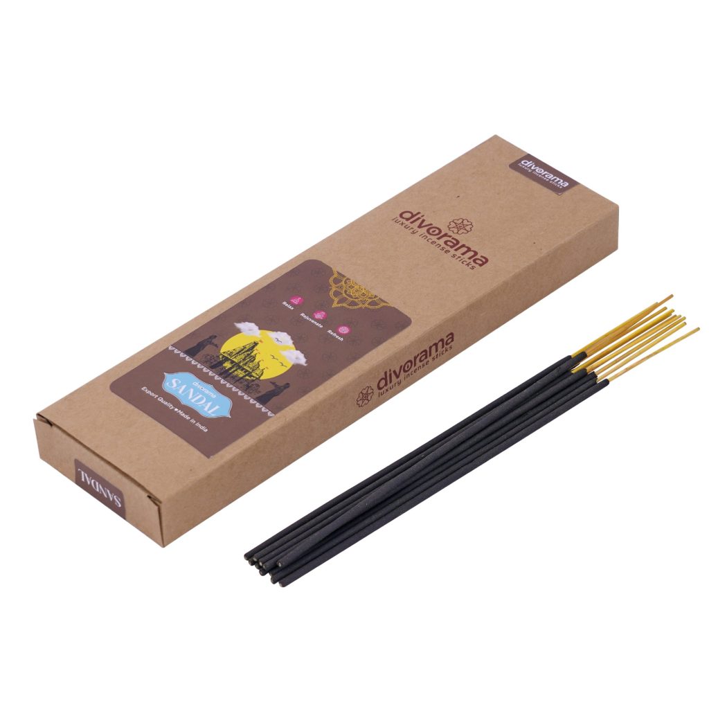 DivoRama Luxury Sandalwood Incense Sticks Agarbatti - 100% Indian Natural Aroma - Long Lasting Chandan/Sukhad Agarbattis for Puja, Meditation, Happy Vibes - 60 Sticks