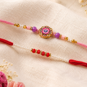 DivoRama Set of 2 Evil Eye Rakhi for Brother | Nazar Suraksha Floral Rakhi with Pearl Beads | Designer Rakhi for Bhaiya Bhai | Raksha Bandhan 2026 Thread Rakhi Combo