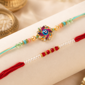 DivoRama Set of 2 Evil Eye Rakhi for Brother | Meenakari Floral Nazariya Rakhi with AD Stones & Pearls | Designer Rakhi for Bhaiya Bhai | Raksha Bandhan 2026 Thread Rakhi