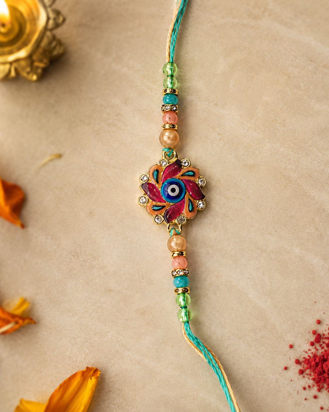 DivoRama Set of 2 Evil Eye Rakhi for Brother | Meenakari Floral Nazariya Rakhi with AD Stones & Pearls | Designer Rakhi for Bhaiya Bhai | Raksha Bandhan 2026 Thread Rakhi