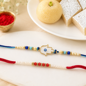 DivoRama Set of 2 Hamsa Evil Eye Rakhi for Brother | Mother of Pearl Nazar Suraksha Rakhi with Pearls | Spiritual Designer Rakhi for Bhaiya Bhai | Raksha Bandhan 2026