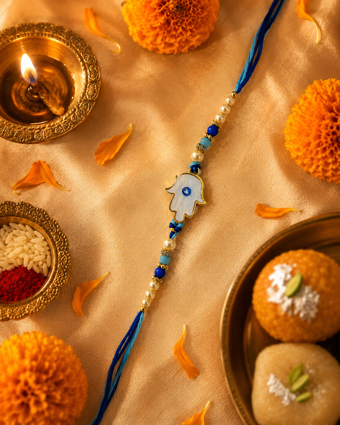 DivoRama Set of 2 Hamsa Evil Eye Rakhi for Brother | Mother of Pearl Nazar Suraksha Rakhi with Pearls | Spiritual Designer Rakhi for Bhaiya Bhai | Raksha Bandhan 2026