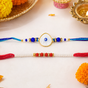 DivoRama Set of 2 Evil Eye Rakhi for Brother | Heart Mother of Pearl Nazar Rakhi with Blue Beads & Pearls | Designer Rakhi for Bhaiya Bhai | Raksha Bandhan 2026 Thread Rakhi