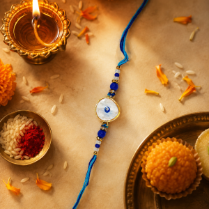 DivoRama Set of 2 Evil Eye Rakhi for Brother | Heart Mother of Pearl Nazar Rakhi with Blue Beads & Pearls | Designer Rakhi for Bhaiya Bhai | Raksha Bandhan 2026 Thread Rakhi
