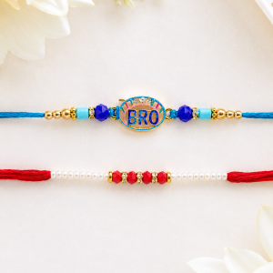 DivoRama Set of 2 BRO Rakhi for Brother | Blue Enamel Bracelet Rakhi with Pearl Thread Rakhi | Designer Fancy Rakhi for Bhaiya Bhai | Raksha Bandhan 2026 Gift Rakhi
