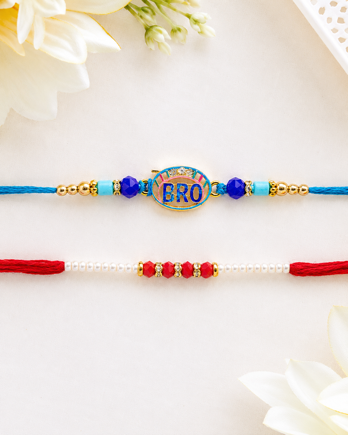 DivoRama Set of 2 BRO Rakhi for Brother | Blue Enamel Bracelet Rakhi with Pearl Thread Rakhi | Designer Fancy Rakhi for Bhaiya Bhai | Raksha Bandhan 2026 Gift Rakhi